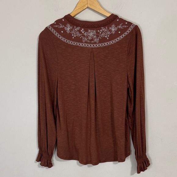 Democracy NWT Brown Embroidered Long Sleeve Peasant Top size S Western Rodeo - Picture 2 of 12